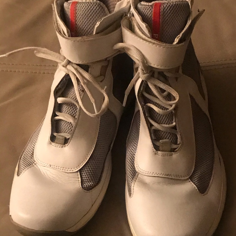 PRADA GREY & WHITE  HIGHTOP SNEAKERS